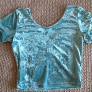 Cute Crushed Blue Velvet Cropped Tee